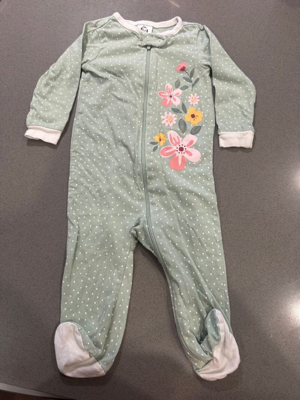 Gerber Baby Girl Footed Sleeper 3-6M Green Polka Dot Floral Zip Pajamas